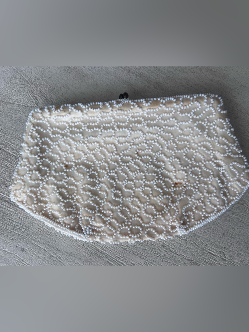 Vintage Walborg Hand Made Belgium Off White Beaded Clutch Hand Bag Gold Clasp - Picture 3 of 7